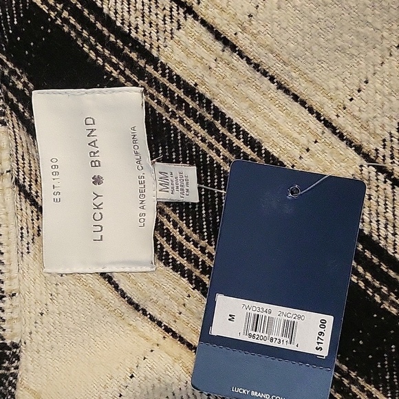 Lucky Brand Black & Cream Plaid Midweight Shacket Coat - Size Medium - Picture 6 of 12